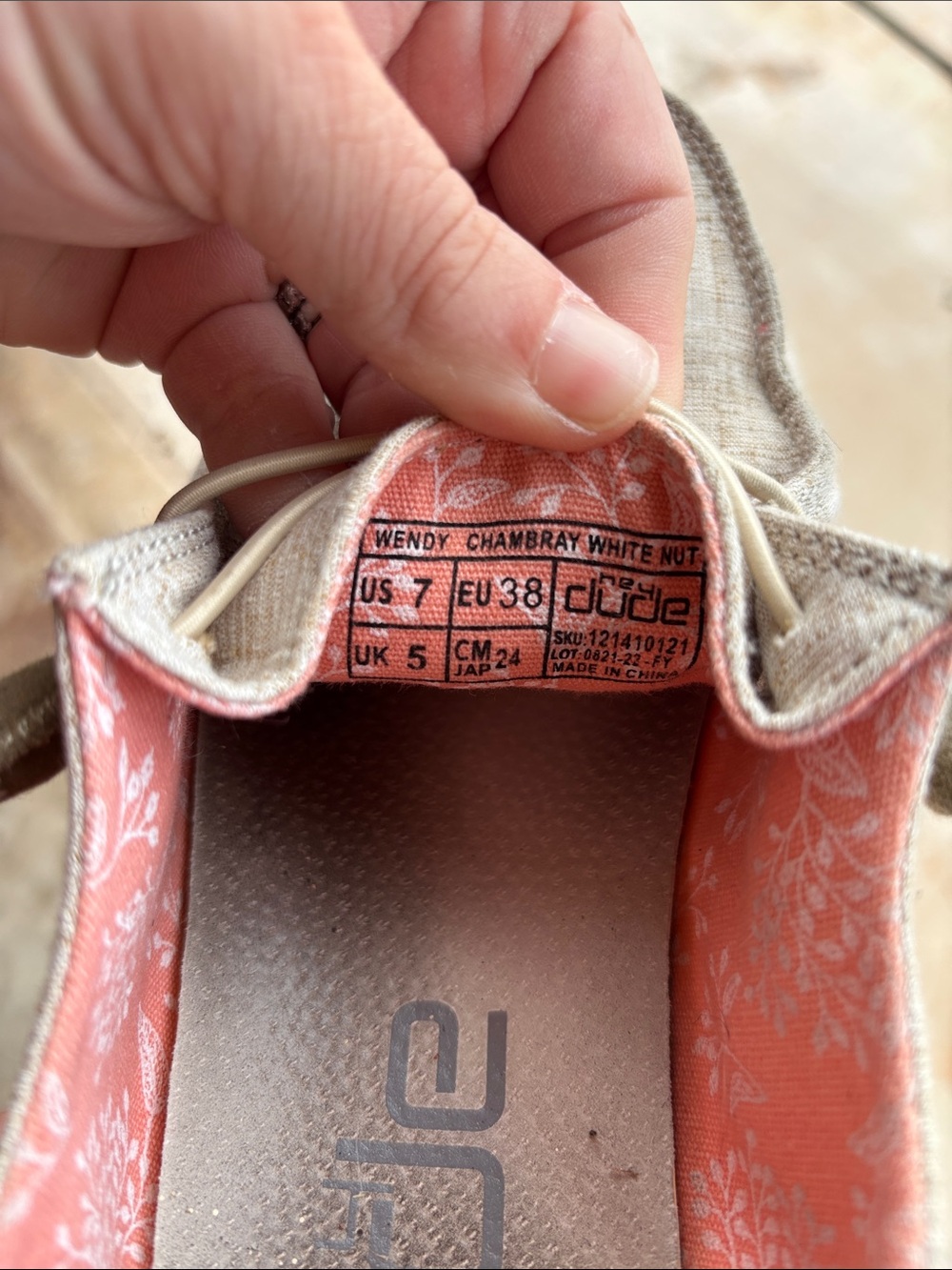 Hey Dude Wendy Chambray Slip-On Shoes in White Nut with Coral Liner